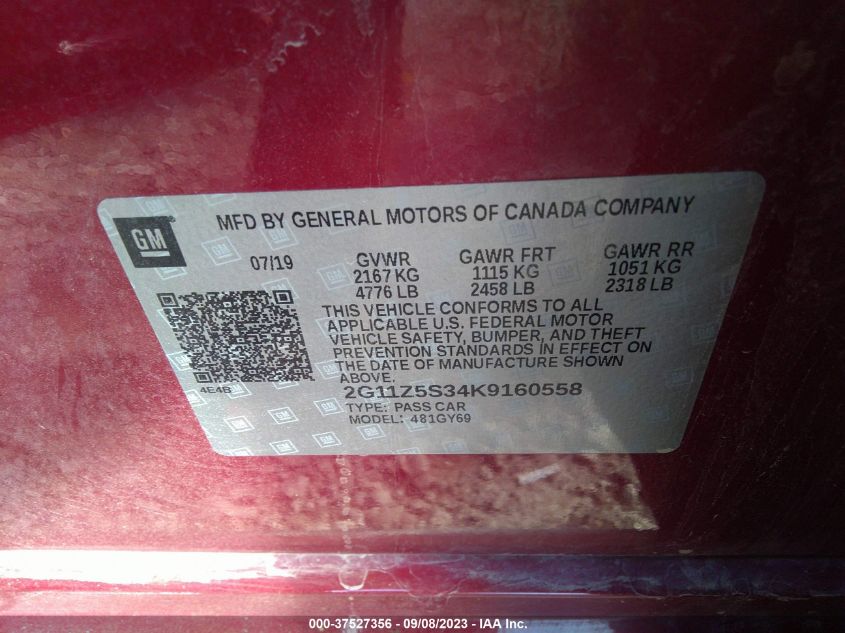 2019 CHEVROLET IMPALA LT - 2G11Z5S34K9160558