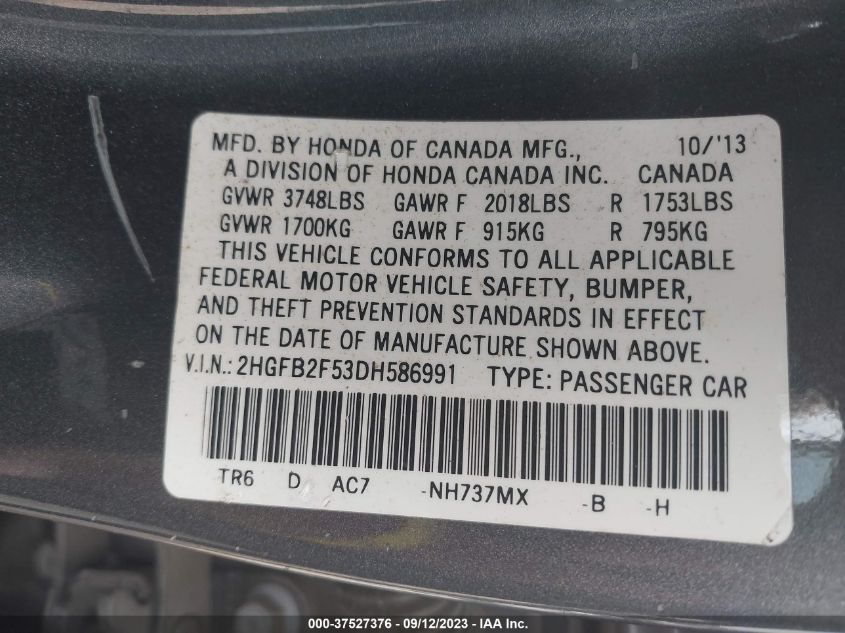 2013 HONDA CIVIC SDN LX - 2HGFB2F53DH586991