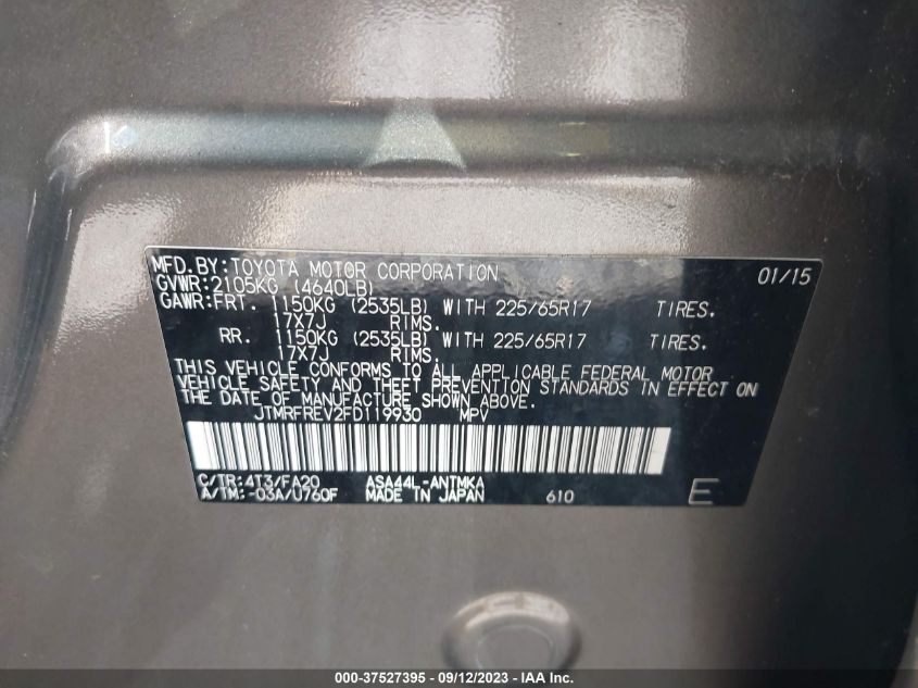 2015 TOYOTA RAV4 XLE - JTMRFREV2FD119930