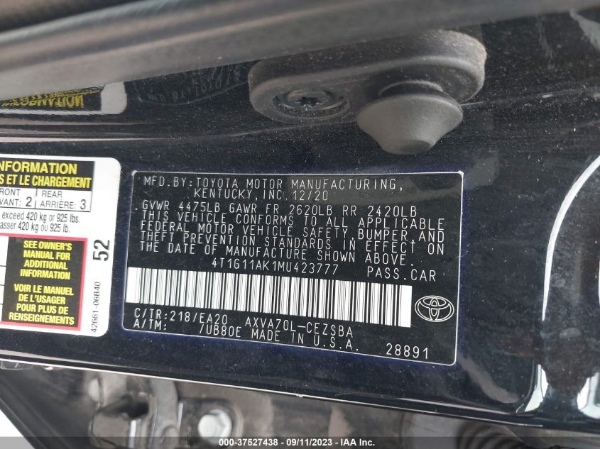 2021 TOYOTA CAMRY SE - 4T1G11AK1MU423777
