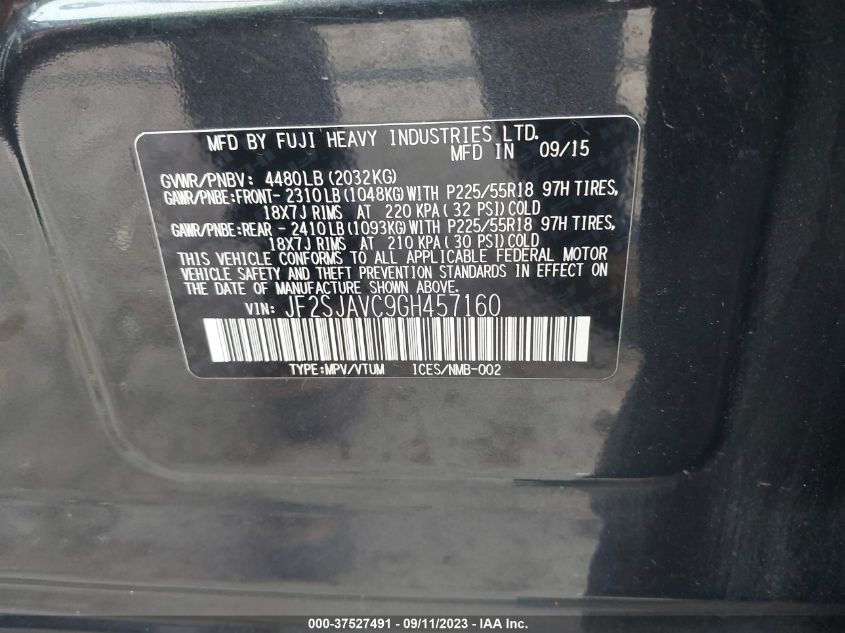 2016 SUBARU FORESTER 2.5I TOURING - JF2SJAVC9GH457160