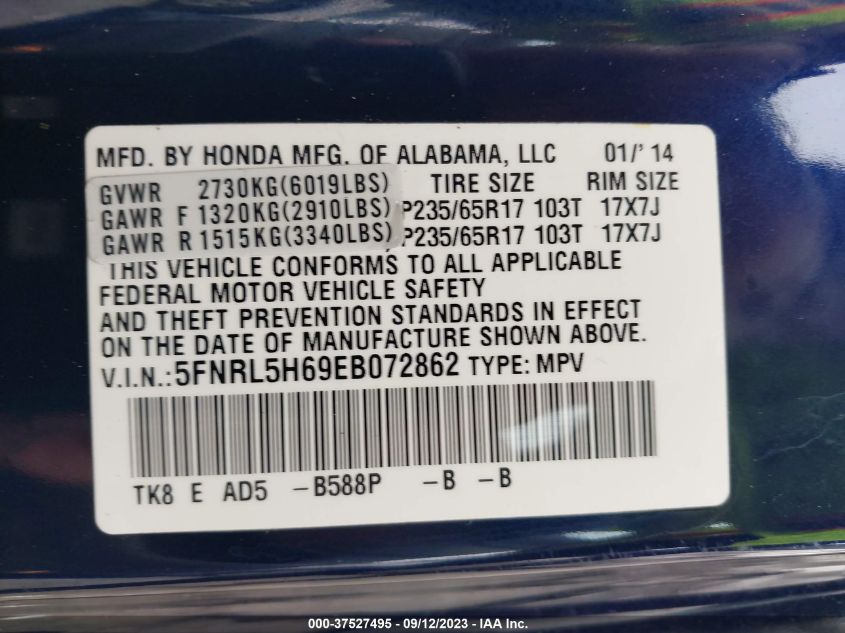 2014 HONDA ODYSSEY EX-L - 5FNRL5H69EB072862