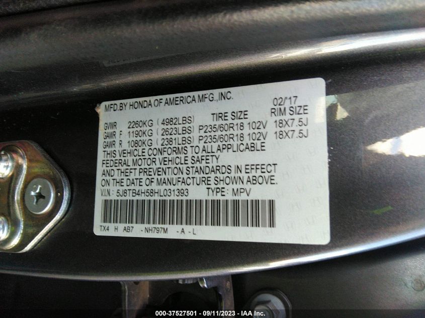 2017 ACURA RDX W - 5J8TB4H58HL031393