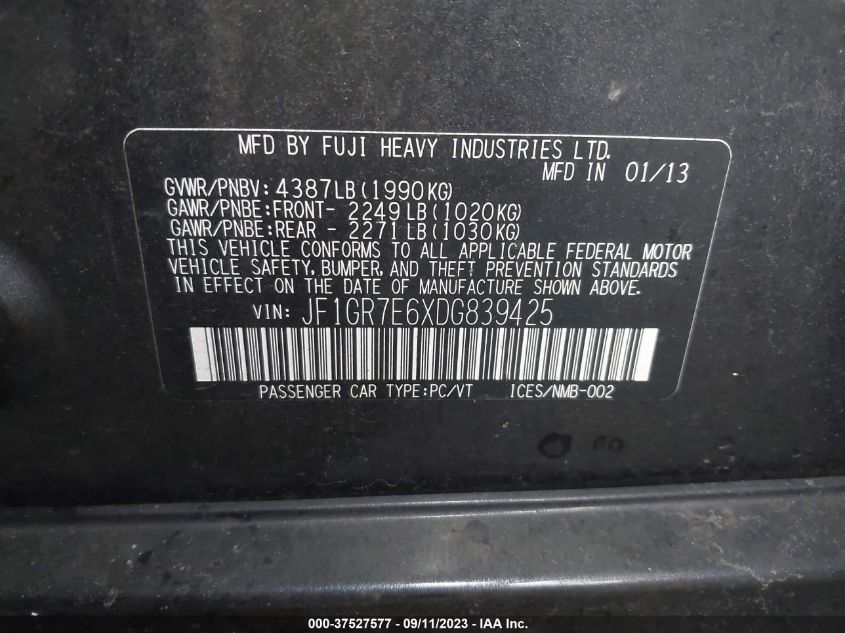 2013 SUBARU IMPREZA WAGON WRX WRX JF1GR7E6XDG839425