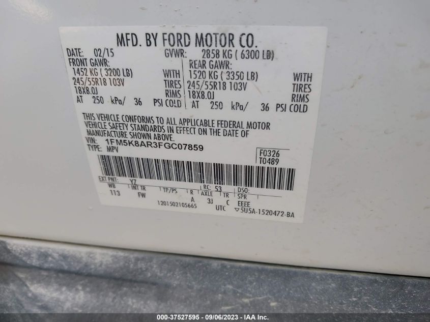2015 FORD UTILITY POLICE 1FM5K8AR3FGC07859