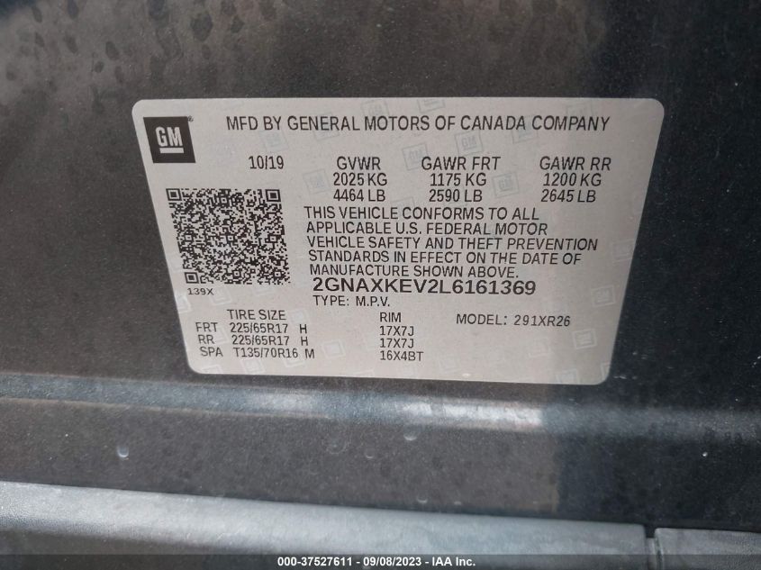 2020 CHEVROLET EQUINOX LT - 2GNAXKEV2L6161369