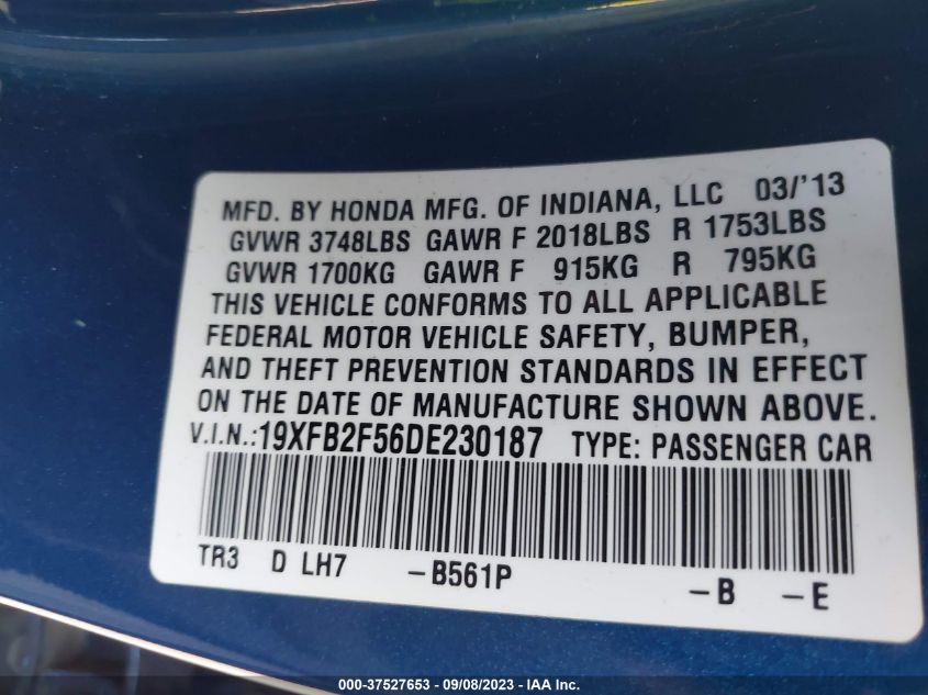 2013 HONDA CIVIC SDN LX - 19XFB2F56DE230187