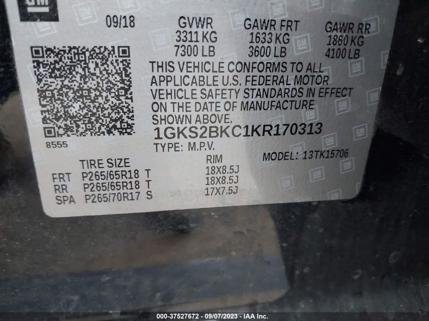 2019 GMC YUKON SLT - 1GKS2BKC1KR170313