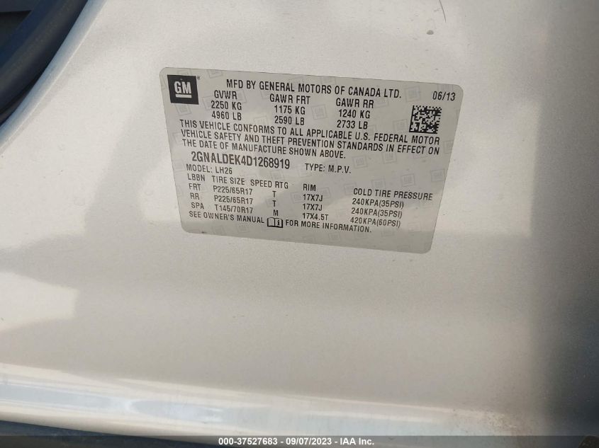 2013 CHEVROLET EQUINOX LT - 2GNALDEK4D1268919