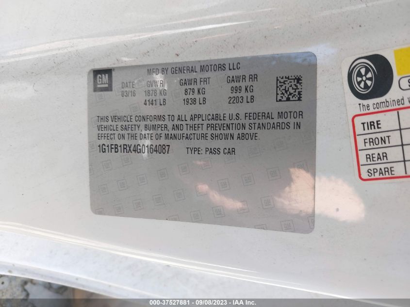 2016 CHEVROLET CAMARO 1LT - 1G1FB1RX4G0164087