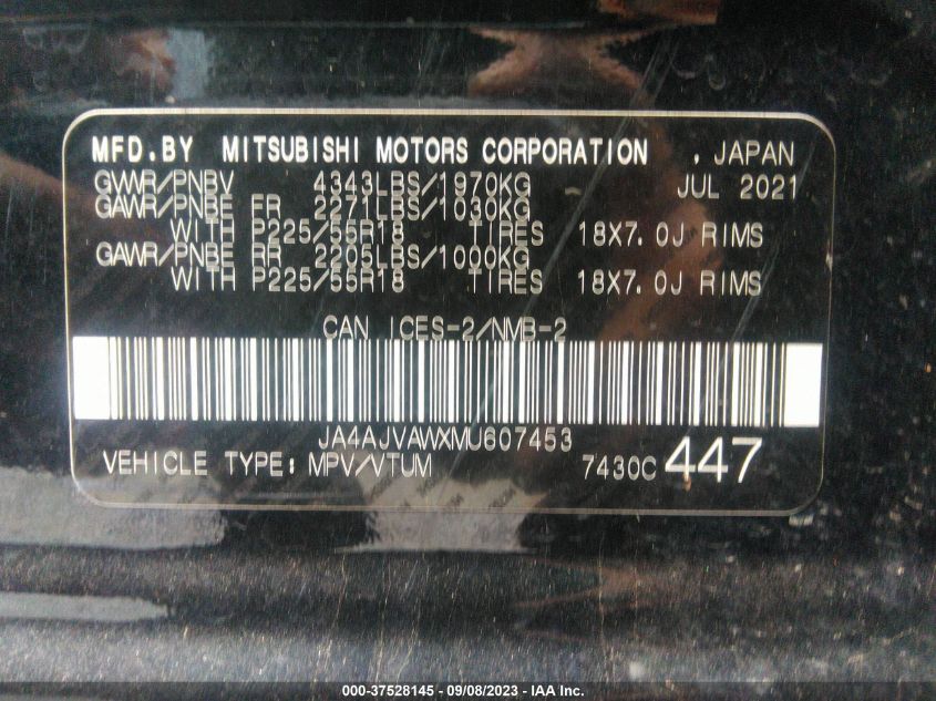 2021 MITSUBISHI RVR SE/SEL/LE/GT JA4AJVAWXMU607453