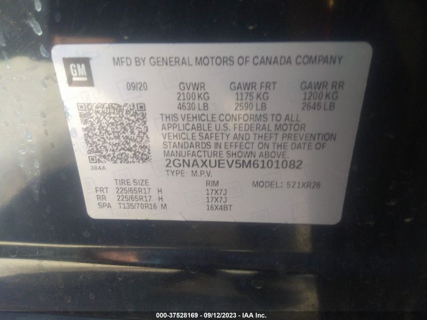 2021 CHEVROLET EQUINOX LT - 2GNAXUEV5M6101082