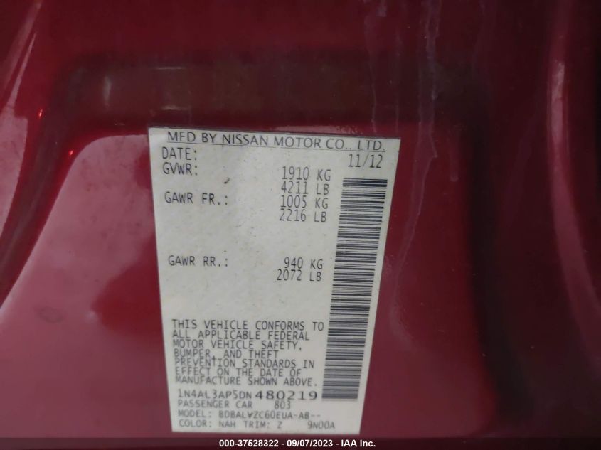 2013 NISSAN ALTIMA 2.5 SL - 1N4AL3AP5DN480219
