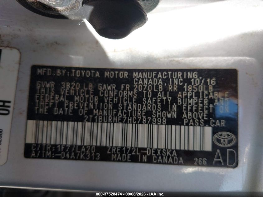 2017 TOYOTA COROLLA L/LE/XLE/SE - 2T1BURHE7HC787998