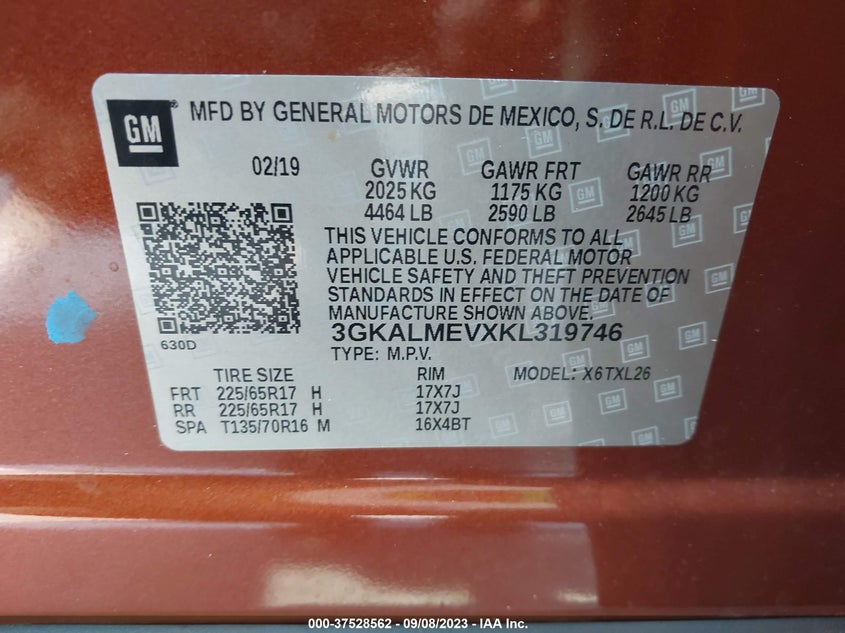 VIN 3GKALMEVXKL319746 2019 GMC TERRAIN SLE
