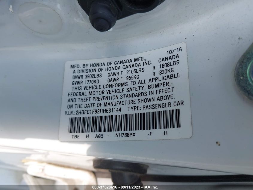 2017 HONDA CIVIC TOURING - 2HGFC1F92HH631144