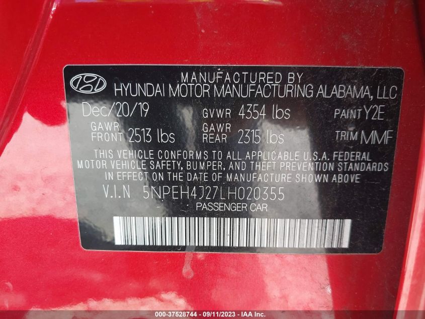 2020 HYUNDAI SONATA LIMITED - 5NPEH4J27LH020355