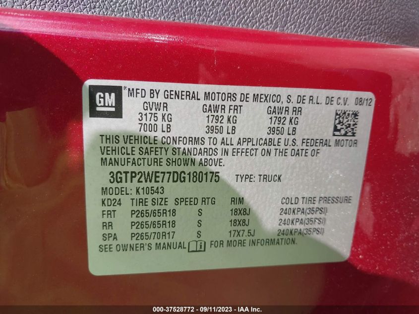 2013 GMC SIERRA 1500 SLT - 3GTP2WE77DG180175