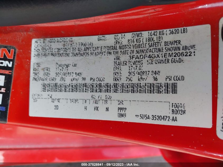 2014 FORD FIESTA ST - 3FADP4GX1EM206221