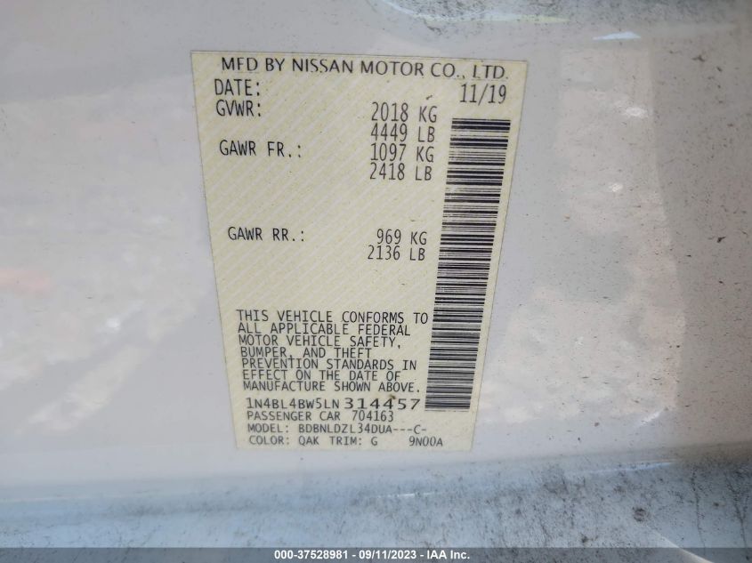 2020 NISSAN ALTIMA S - 1N4BL4BW5LN314457
