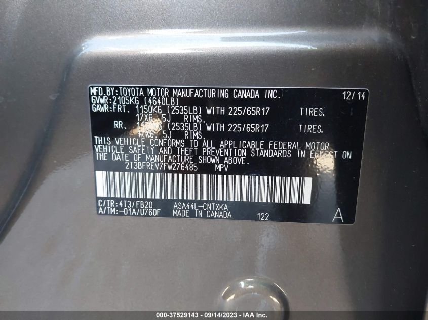 2015 TOYOTA RAV4 LE - 2T3BFREV7FW276485