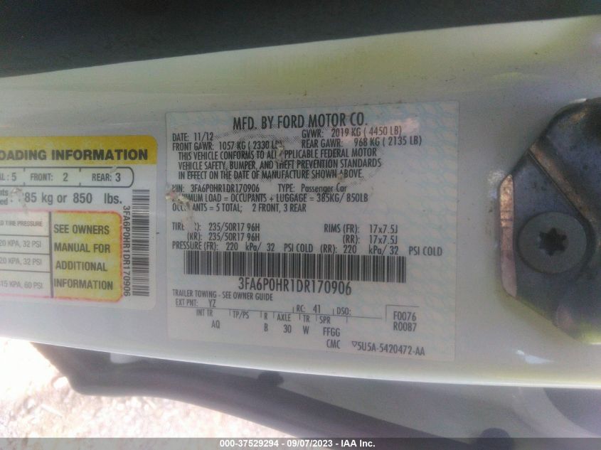 2013 FORD FUSION SE - 3FA6P0HR1DR170906