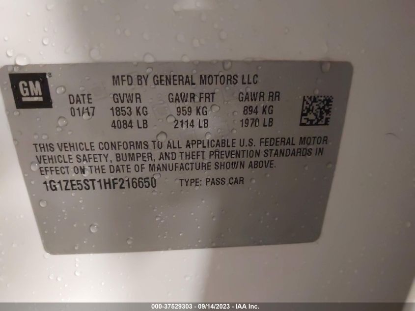 2017 CHEVROLET MALIBU LT - 1G1ZE5ST1HF216650
