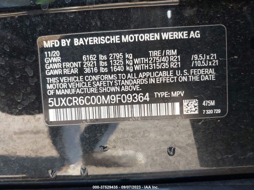 5UXCR6C00M9F09364 BMW X5 XDRIVE40I 9