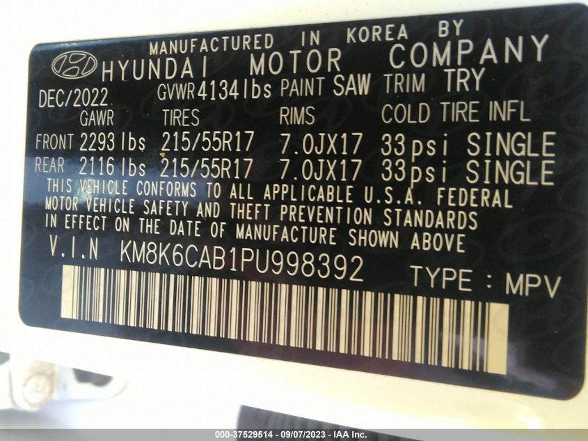 2023 HYUNDAI KONA SEL - KM8K6CAB1PU998392
