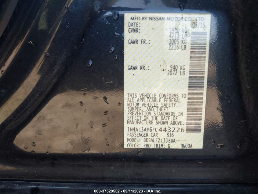 2015 NISSAN ALTIMA 2.5 S - 1N4AL3AP6FC443226