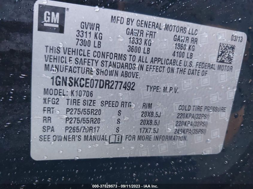 2013 CHEVROLET TAHOE LTZ - 1GNSKCE07DR277492
