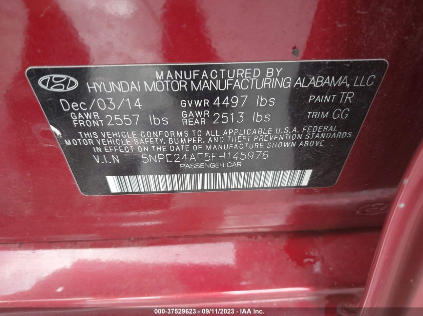 2015 HYUNDAI SONATA 2.4L SE - 5NPE24AF5FH145976