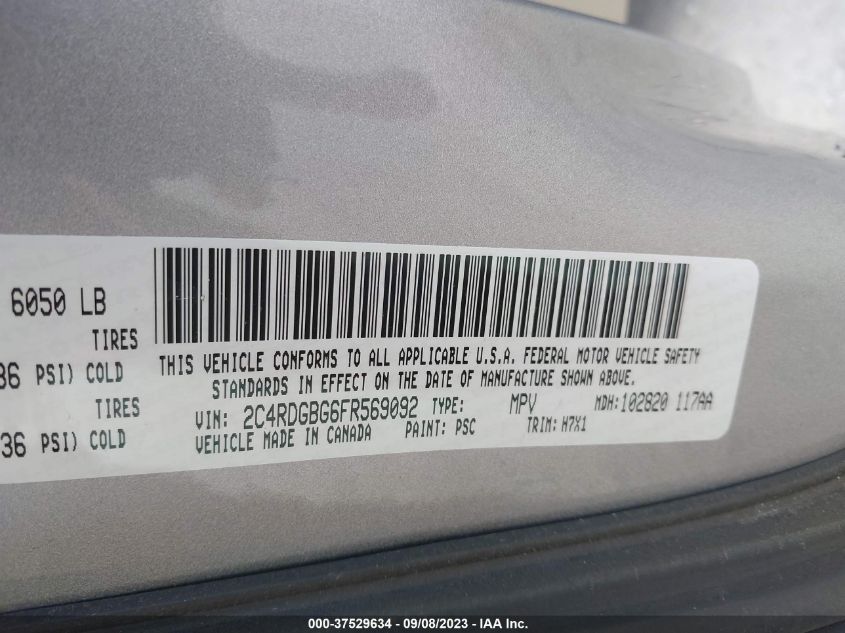 2015 DODGE GRAND CARAVAN AMERICAN VALUE PKG - 2C4RDGBG6FR569092