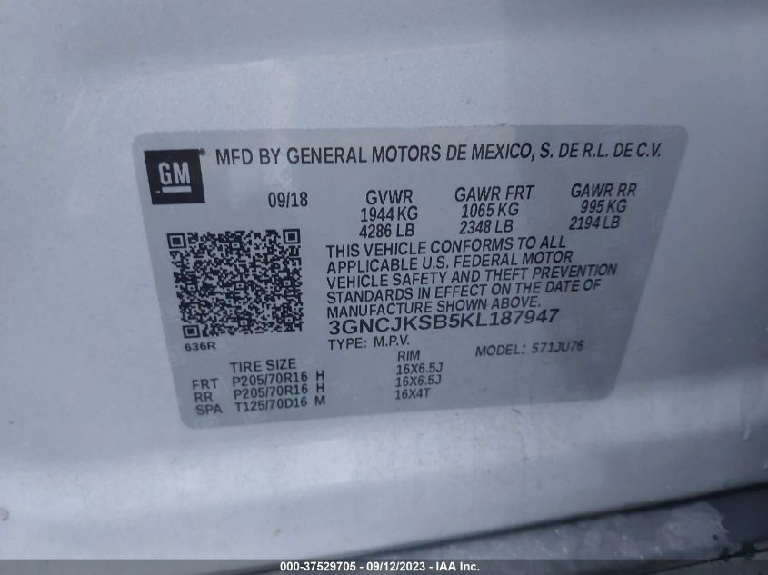 2019 CHEVROLET TRAX LS - 3GNCJKSB5KL187947
