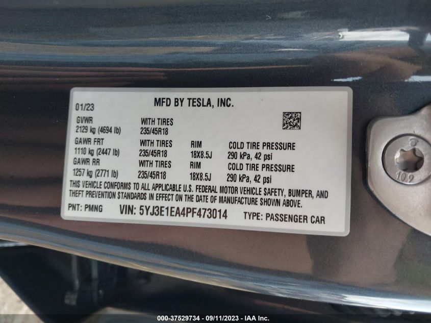 2023 TESLA MODEL 3 - 5YJ3E1EA4PF473014