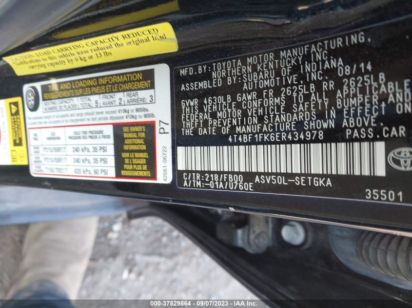2014 TOYOTA CAMRY L/LE/XLE/SE/SE SPORT - 4T4BF1FK6ER434978