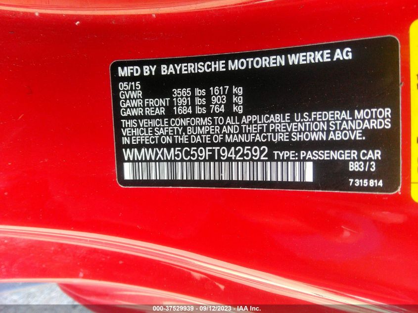 2015 MINI COOPER HARDTOP - WMWXM5C59FT942592