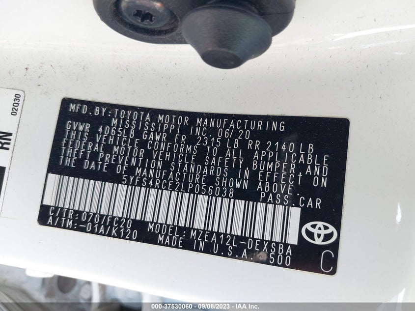 VIN 5YFS4RCE2LP056038 2020 TOYOTA COROLLA SE/NIGHTSHADE