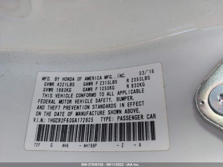 2016 HONDA ACCORD SEDAN SPORT - 1HGCR2F60GA172805