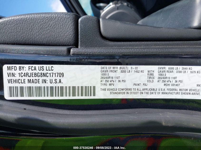 2022 JEEP GRAND CHEROKEE WK LIMITED - 1C4RJEBG8NC171709