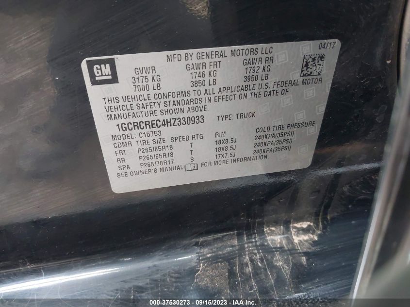 2017 CHEVROLET SILVERADO 1500 LT - 1GCRCREC4HZ330933