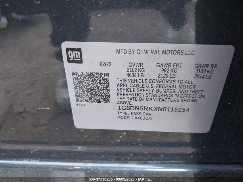 2022 CADILLAC CT5 PREMIUM LUXURY 1G6DN5RKXN0115154