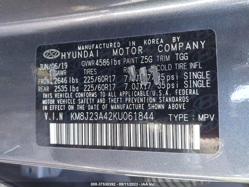 2019 HYUNDAI TUCSON SE - KM8J23A42KU061844