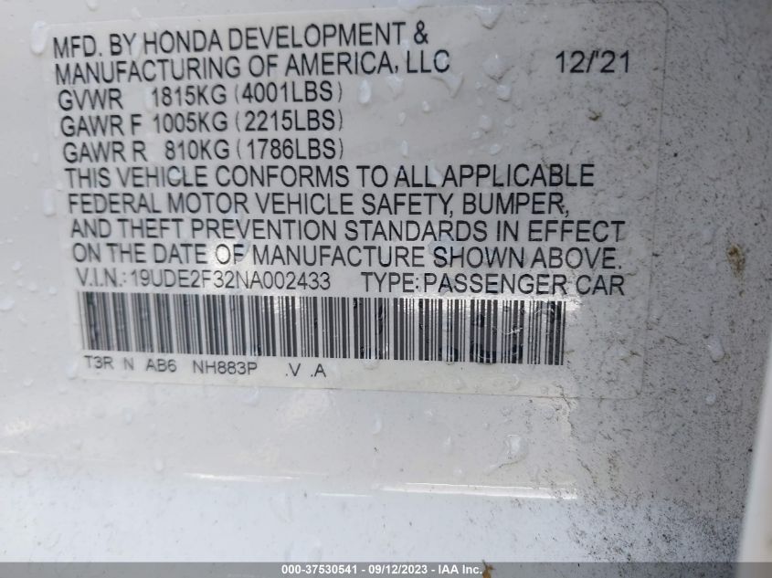 19UDE2F32NA002433 Acura ILX   9