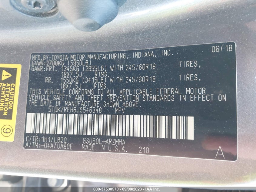 2018 TOYOTA HIGHLANDER SE/XLE VIN: 5TDKZRFH8JS546348
