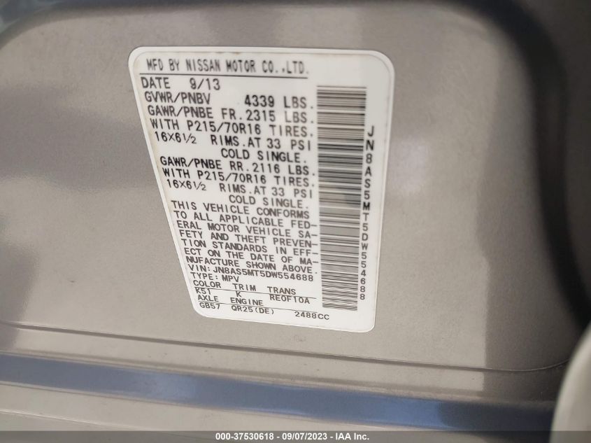 2013 NISSAN ROGUE S - JN8AS5MT5DW554688