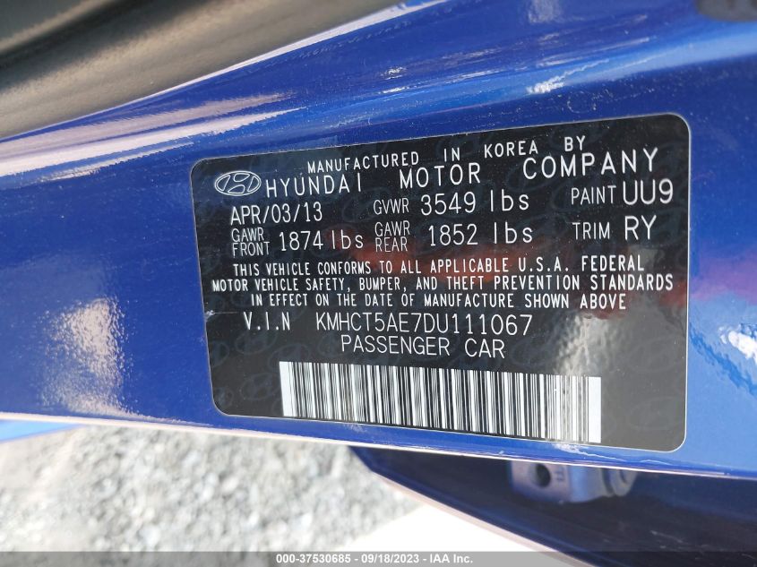 2013 HYUNDAI ACCENT GS - KMHCT5AE7DU111067