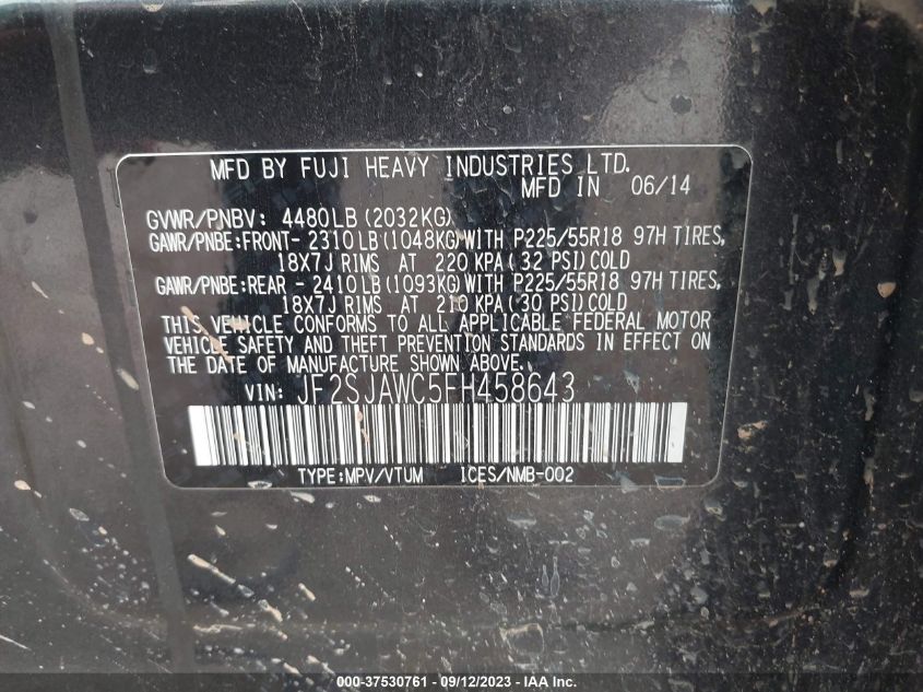 2015 SUBARU FORESTER 2.5I TOURING - JF2SJAWC5FH458643