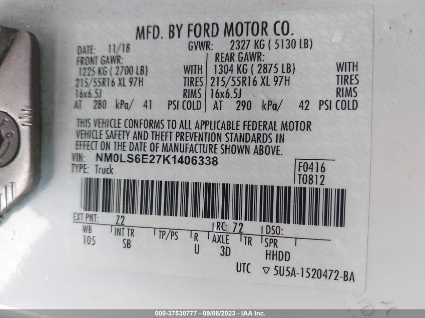 2019 FORD TRANSIT CONNECT VAN XL NM0LS6E27K1406338