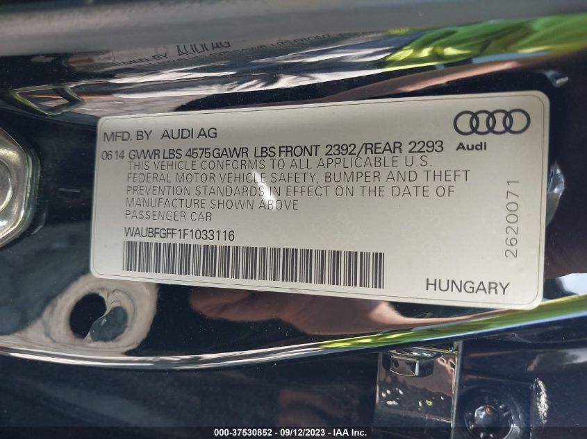 2015 AUDI S3/A3 2.0T PREMIUM - WAUBFGFF1F1033116